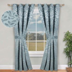 Blackout Window Curtains Leaves Pattern Room Darkening Set of 2 (Color: Green Lily, size: 46" x 96")