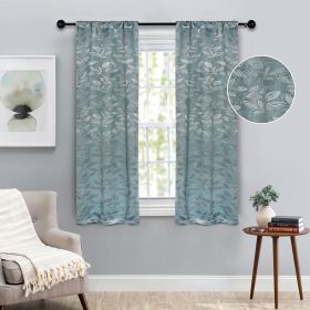 Leaves Room Darkening Washable Blackout Curtain Panels, Set of 2 (Color: Green Lily, size: 36" x 63")