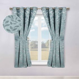 Blackout Window Curtains Leaves Pattern Room Darkening Set of 2 (Color: Green Lily, size: 46" x 63")