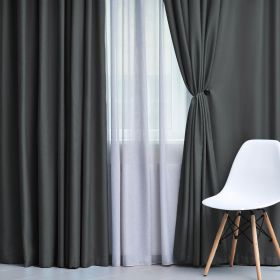 Modern Blackout Window Curtains Solid Room Darkening Set of 2 (Color: Grey, size: 52" x 108")