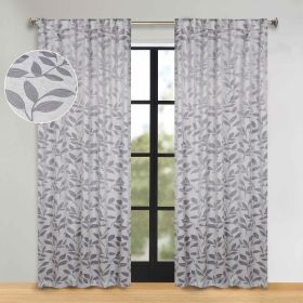 Leaves Room Darkening Back Tabs Blackout Curtain Panels, Set of 2 (Color: Grey, size: 52" x 96")