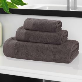 Egyptian Cotton Basketweave Solid Towel Set 3 Piece (Color: Gray)