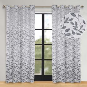 Leaves Room Darkening Washable Blackout Curtain Panels, Set of 2 (Color: Grey, size: 70" x 84")