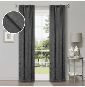Blackout Window Curtains Waverly Geometric Room Darkening Washable Set of 2 (Color: Grey, size: 26" X 84")