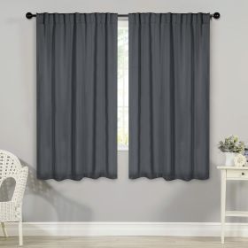 Blackout Window Curtains Solid Room Darkening Back Tab Set of 2 (Color: Grey, size: 42" X 63")