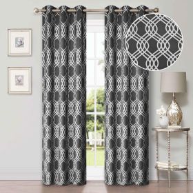 Ribbon Trellis Washable Room Darkening Blackout Curtains, Set of 2 (Color: Grey, size: 42" X 96")
