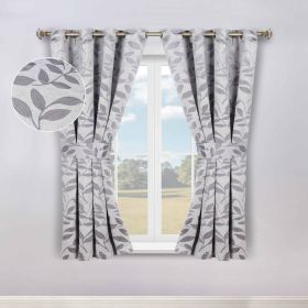 Blackout Window Curtains Leaves Pattern Room Darkening Set of 2 (Color: Grey, size: 46" x 63")