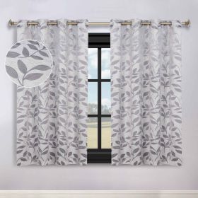 Leaves Room Darkening Washable Blackout Curtain Panels, Set of 2 (Color: Grey, size: 70" x 63")
