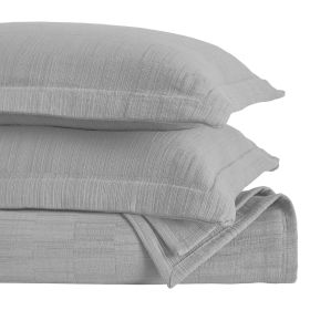 Zenith Cotton Medium Weight Geometric Matelasse Bedspread and Sham Set (Color: Grey, size: Queen)