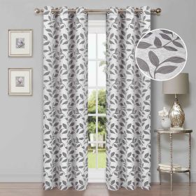 Leaves Machine Washable Room Darkening Blackout Curtains, Set of 2 (Color: Grey, size: 42" X 108")
