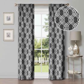Ribbon Trellis Washable Room Darkening Blackout Curtains, Set of 2 (Color: Grey, size: 26" X 84")