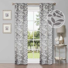 Leaves Machine Washable Room Darkening Blackout Curtains, Set of 2 (Color: Grey, size: 26" X 63")
