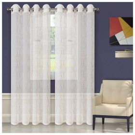 Imperial Trellis Embroidered Sheer Grommet Curtain Panel Set (Color: Champagne, size: 52" x 96")