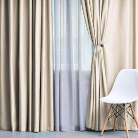 Solid Machine Washable Room Darkening Blackout Curtains, Set of 2 (Color: Ivory, size: 52" x 108")