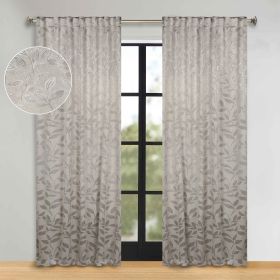 Leaves Room Darkening Back Tabs Blackout Curtain Panels, Set of 2 (Color: Ivory, size: 52" x 108")