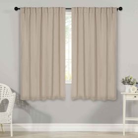 Blackout Window Curtains Solid Room Darkening Back Tab Set of 2 (Color: Ivory, size: 52" x 63")