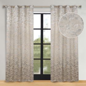 Leaves Room Darkening Washable Blackout Curtain Panels, Set of 2 (Color: Ivory, size: 70" x 96")