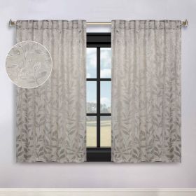 Leaves Room Darkening Back Tabs Blackout Curtain Panels, Set of 2 (Color: Ivory, size: 52" x 63")
