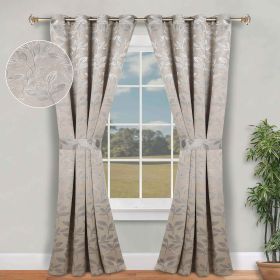 Blackout Window Curtains Leaves Pattern Room Darkening Set of 2 (Color: Ivory, size: 46" x 96")