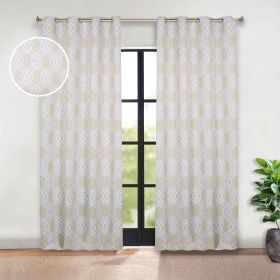 Ribbon Trellis Washable Room Darkening Blackout Curtains, Set of 2 (Color: Ivory, size: 52" x 96")