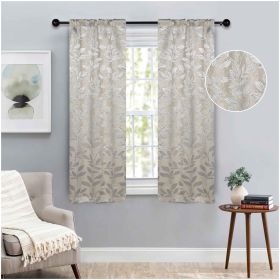 Leaves Room Darkening Washable Blackout Curtain Panels, Set of 2 (Color: Ivory, size: 36" x 63")