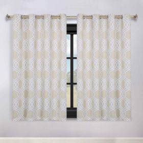 Ribbon Trellis Washable Room Darkening Blackout Curtains, Set of 2 (Color: Ivory, size: 52" x 63")