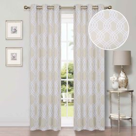 Ribbon Trellis Washable Room Darkening Blackout Curtains, Set of 2 (Color: Ivory, size: 42" X 96")