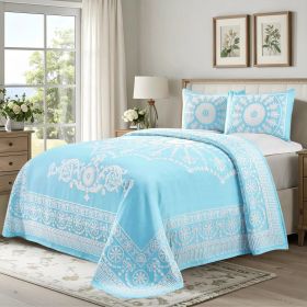 Kymbal Cotton Blend Woven Medallion Jacquard Bedspread Set (Color: Aqua, size: Twin)