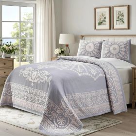 Kymbal Cotton Blend Woven Medallion Jacquard Bedspread Set (Color: Slate Blue, size: Twin)