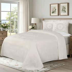 Kymbal Cotton Blend Woven Medallion Jacquard Bedspread Set (Color: Off White, size: Full)