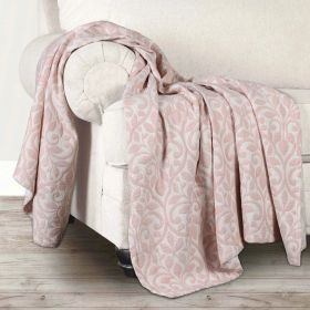 Vineyard Cotton Blend Medium Weight Matelasse Floral Scroll Coverlet (Color: Blush, size: Throw)