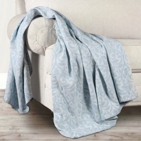 Vineyard Cotton Blend Medium Weight Matelasse Floral Scroll Coverlet (Color: Sky Blue, size: Throw)