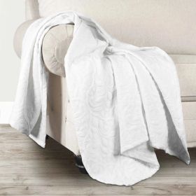 Vineyard Cotton Blend Medium Weight Matelasse Floral Scroll Coverlet (Color: White, size: Throw)