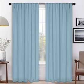 Blackout Window Curtains Solid Room Darkening Back Tab Set of 2 (Color: Light Blue, size: 52" x 108")