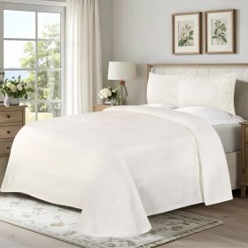 Lightweight Cotton Bedspread Set 3-Piece Lyron Floral Scroll Jacquard (Color: Off White, size: Full)