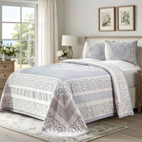 Lightweight Cotton Bedspread Set 3-Piece Lyron Floral Scroll Jacquard (Color: Slate Blue, size: Twin)