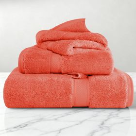 Egyptian Cotton Madison Plush Towel Set 3 Piece (Color: Coral)