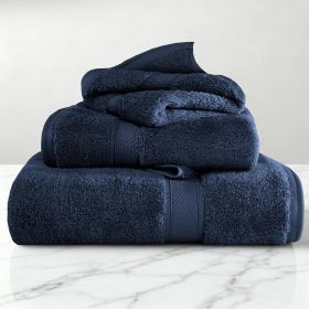 Egyptian Cotton Madison Plush Towel Set 3 Piece (Color: Navy Blue)
