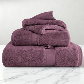 Egyptian Cotton Madison Plush Towel Set 3 Piece (Color: Plum)