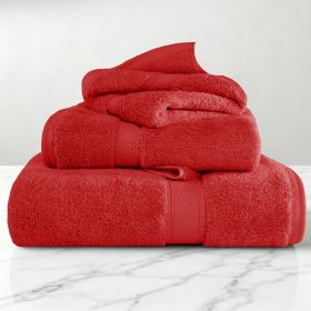 Egyptian Cotton Madison Plush Towel Set 3 Piece (Color: Red)