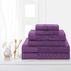 Egyptian Cotton Basketweave Towel Set 6 Piece (Color: Purple)