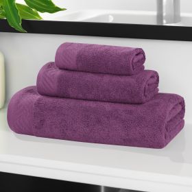 Egyptian Cotton Basketweave Solid Towel Set 3 Piece (Color: Purple)