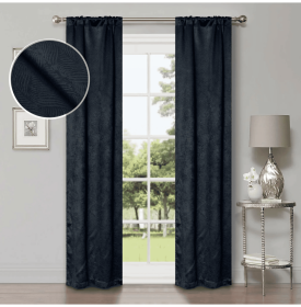 Blackout Window Curtains Waverly Geometric Room Darkening Washable Set of 2 (Color: Navy Blue, size: 26" X 84")