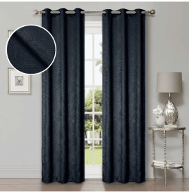 Blackout Window Curtains Waverly Geometric Room Darkening Washable Set of 2 (Color: Navy Blue, size: 52" X 120")