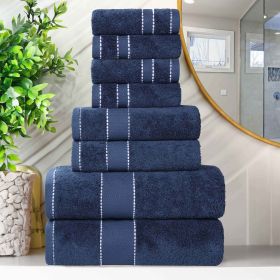 Egyptian Giza Cotton Plush Soft Towel Set 8 Piece (Color: Navy Blue)