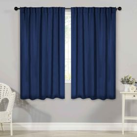 Blackout Window Curtains Solid Room Darkening Back Tab Set of 2 (Color: Navy Blue, size: 52" x 63")