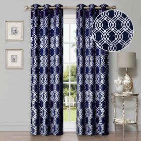 Ribbon Trellis Washable Room Darkening Blackout Curtains, Set of 2 (Color: Navy Blue, size: 42" X 96")