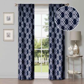 Ribbon Trellis Washable Room Darkening Blackout Curtains, Set of 2 (Color: Navy Blue, size: 26" X 84")