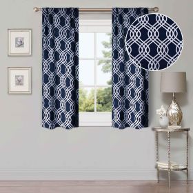 Ribbon Trellis Washable Room Darkening Blackout Curtains, Set of 2 (Color: Navy Blue, size: 52" x 63")