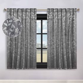 Leaves Room Darkening Back Tabs Blackout Curtain Panels, Set of 2 (Color: Nickel Black, size: 52" x 63")